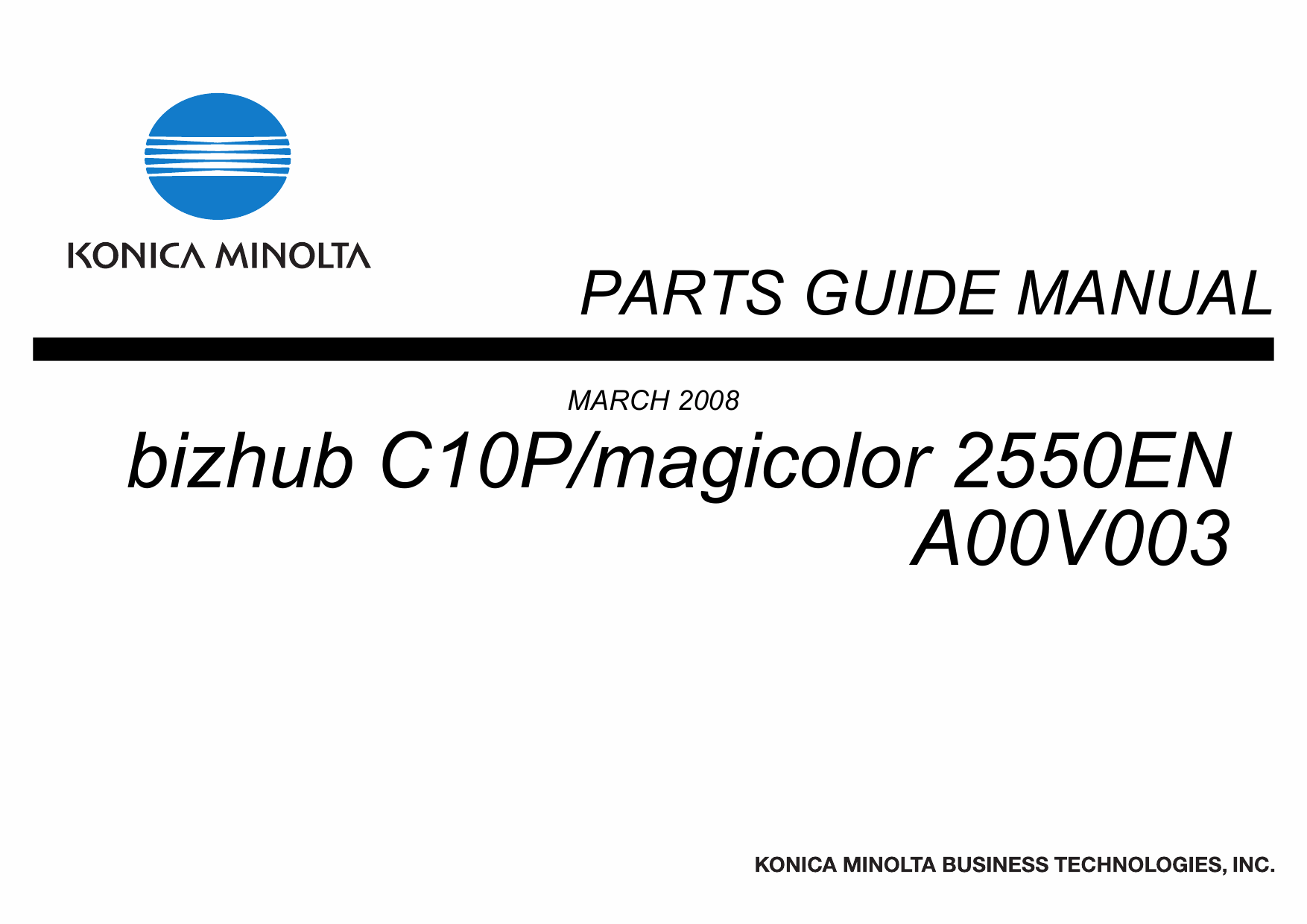 Konica-Minolta magicolor 2550EN A00V003 Parts Manual-1